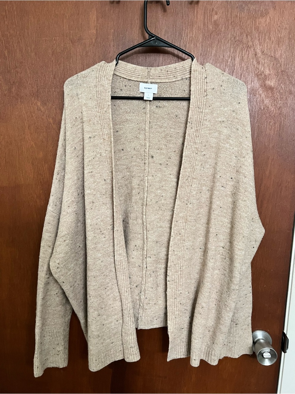 Beige Open-Front Knit Cardigan Sweater
